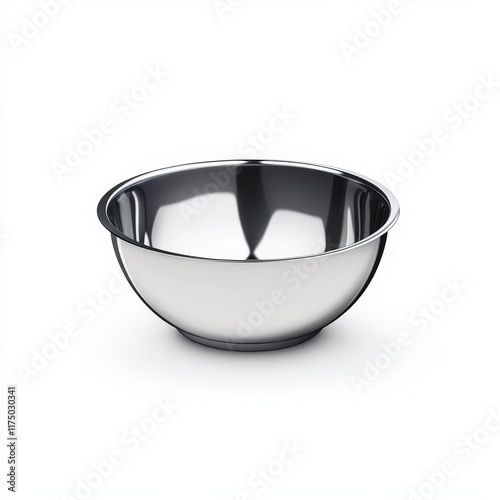 Elegant Stainless Steel Mixing Bowl Isolated on a Bright White Background Showcasing Modern Kitchenware Design and Clean Minimalist Aesthetic Appeal photo