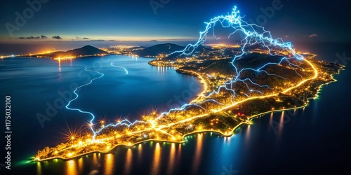 Grenada Island Map Night Lights Long Exposure Photography