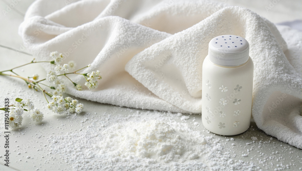 Baby's breath with flour and milk on soft fabric Baby's breath with flour and milk on soft fabric