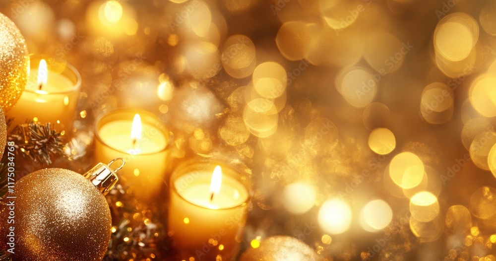 Candles on a blurred background with a bokeh effect. Soft lighting for the holiday season, like Christmas or Ash Wednesday. Background banner design with copy space. Warm color tones of yellow Candles on a blurred background with a bokeh effect. Soft lighting for the holiday season, like Christmas or Ash Wednesday. Background banner design with copy space. Warm color tones of yellow