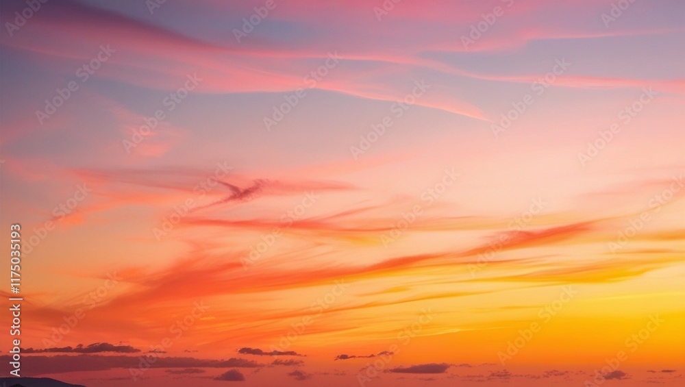 Fototapeta premium The beauty of luxurious soft gradient clouds in orange and gold, bathed in sunlight against the blue sky, makes for the perfect evening twilight backdrop.