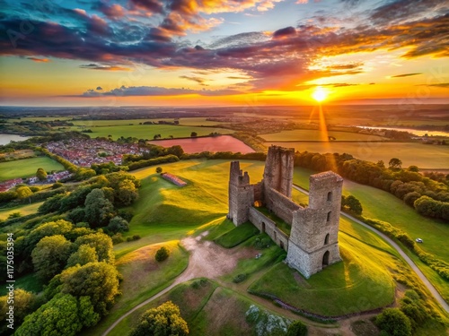 Hadleigh Castle Essex England Drone Sunset Bokeh Photography - Stunning Aerial View photo