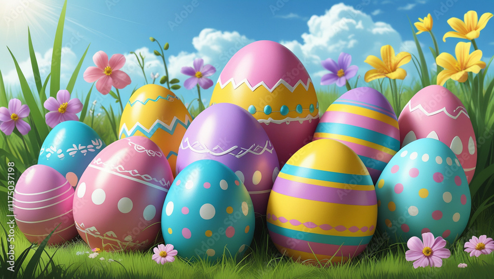 Fototapeta premium Easter card illustration eggs spring