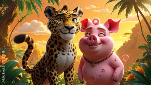 cute a lion and a pig