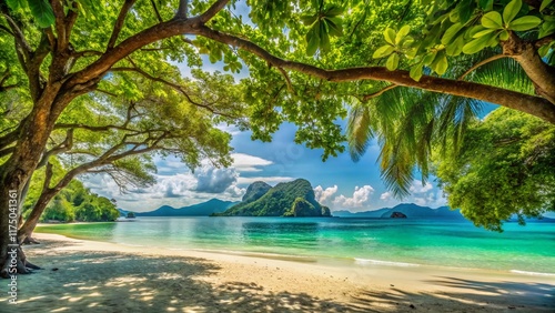 Panoramic View: Tropical Island Beach, Ko Kradan or Ko Libong, Thailand photo