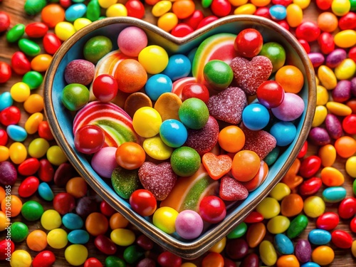 Heart-Shaped Box Overflowing with Colorful Candies - Sweet Valentine's Day Treat