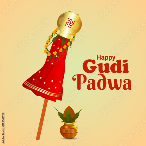 Indian festival illustration, Happy Gudi Padwa Maharastra new year festival background vector 