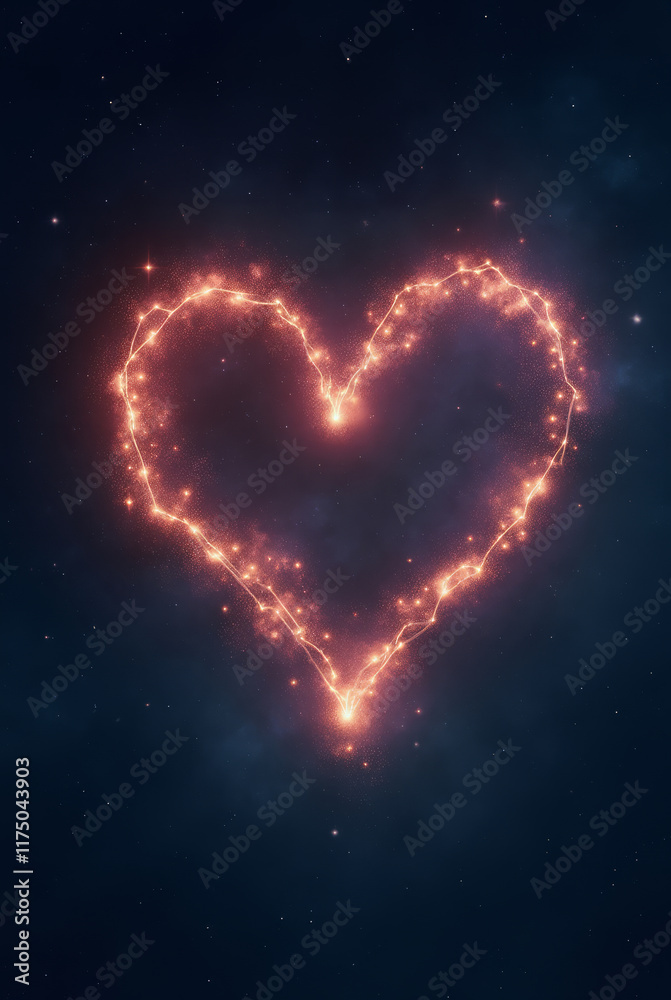 A Glowing Heart-Shaped Constellation in a Dark Starlit Sky, Stars Connected by Thin Strands A Glowing Heart-Shaped Constellation in a Dark Starlit Sky, Stars Connected by Thin Strands