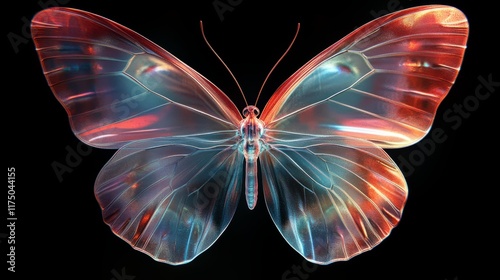 Holographic butterfly with vibrant colors and exquisite details on a dark background