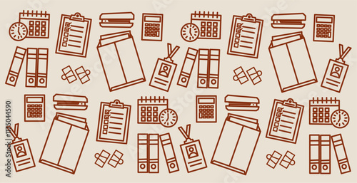 Office stationery doodles seamless Pattern. Business Background with line art icons. 