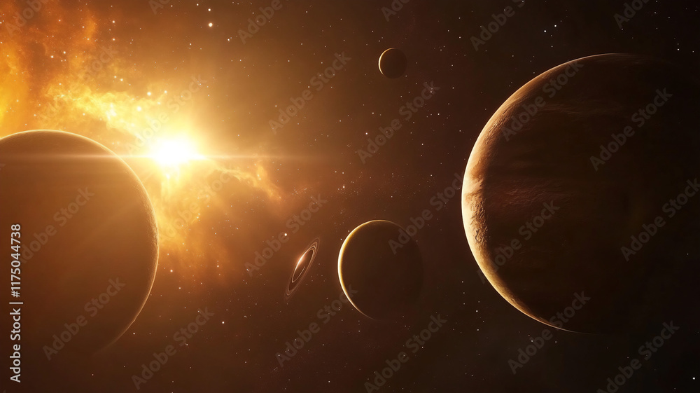 Naklejka premium Surreal cosmic scene with distant planets 