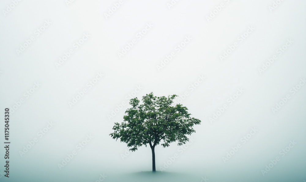 A single tree with foggy background A single tree with foggy background