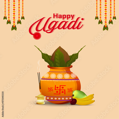 Vector illustration concept of Happy Ugadi greeting