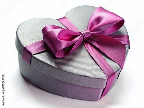 Heart-Shaped Gift Box with Gray Bow, White Background - Perfect for Valentine's Day or Anniversary