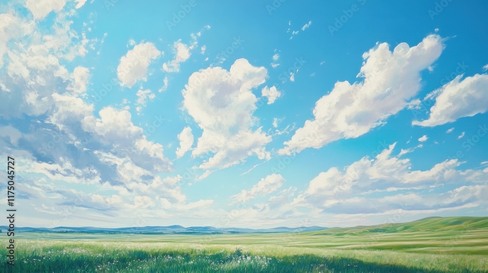 Expansive golden field under a bright blue sky with fluffy white clouds on a clear and sunny day in a serene natural landscape.
Expansive golden field under a bright blue sky with fluffy white clouds on a clear and sunny day in a serene natural landscape.