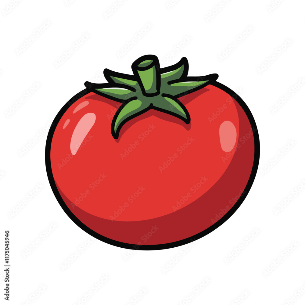 Red Tomato Vector Illustration with Fresh Green Leaf Isolated on White Background Red Tomato Vector Illustration with Fresh Green Leaf Isolated on White Background