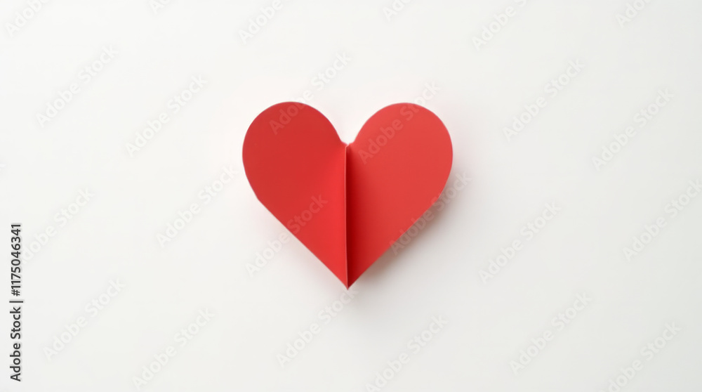 A Minimalist Red Heart with a Subtle Crease Down the Center Resembling a Folded Piece of Paper A Minimalist Red Heart with a Subtle Crease Down the Center Resembling a Folded Piece of Paper