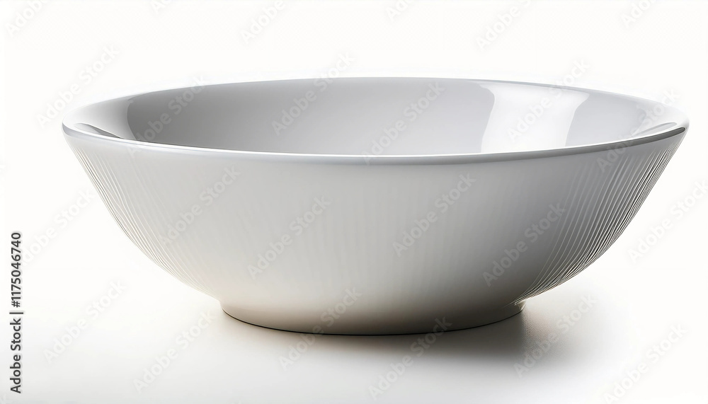 Minimalistic image showcasing a white ceramic bowl, suitable for various purposes like kitchenware, cooking, or decor concepts, isolated against a simple plain white background. Minimalistic image showcasing a white ceramic bowl, suitable for various purposes like kitchenware, cooking, or decor concepts, isolated against a simple plain white background.