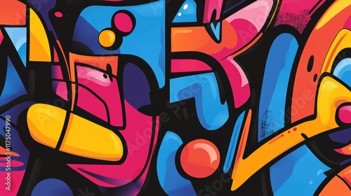 Vibrant graffiti inspired vector art with bold lines and flat colors in a simple background photo