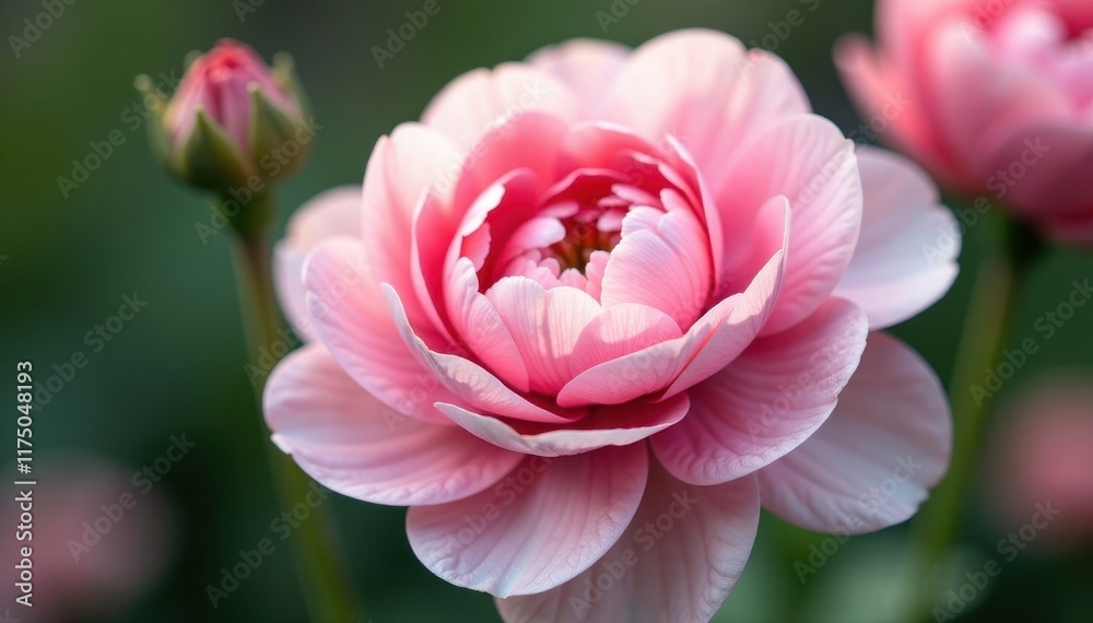 Delicate pink & white ranunculus blossoms, close-up , blossom, bud Delicate pink & white ranunculus blossoms, close-up , blossom, bud