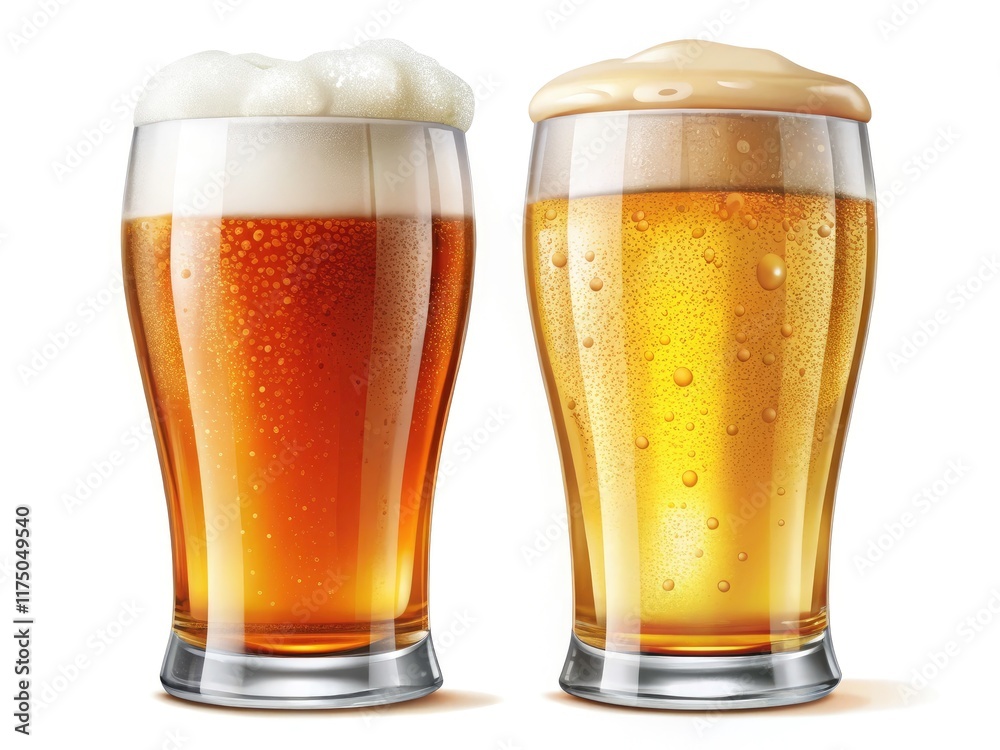 High-resolution PNG: candid close-up of two refreshing ale and lager pints, pub ambiance. High-resolution PNG: candid close-up of two refreshing ale and lager pints, pub ambiance.