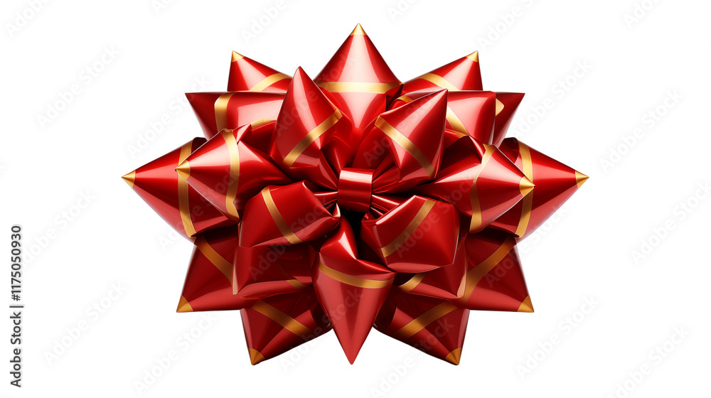 Red and Gold Gift Bow, Festive Decoration, Holiday Present, studio view, isolated on transparent background. Red and Gold Gift Bow, Festive Decoration, Holiday Present, studio view, isolated on transparent background.