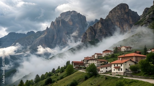 The rural-countryside-landscape-in-the-Transylvania-re, Village with fog