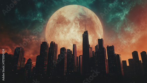 Sci-Fi urban setting with sprawling skyscrapers against a cosmic backdrop 