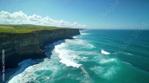 Wallpaper Mural Stunning aerial view of powerful ocean waves breaking against dramatic cliffs. The turquoise water creates a breathtaking scene. Torontodigital.ca
