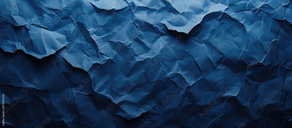 Fototapeta premium Deep Blue Crumpled Paper Texture Background with Subtle Shadows and Ample Space for Text or Design Elements