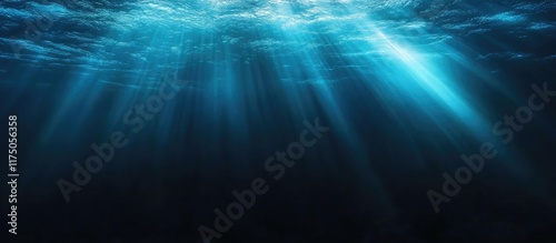 Panel kuchenny z motywem Mysterious dark underwater background with vibrant rays of light creating an ethereal atmosphere perfect for overlaying text or graphics.