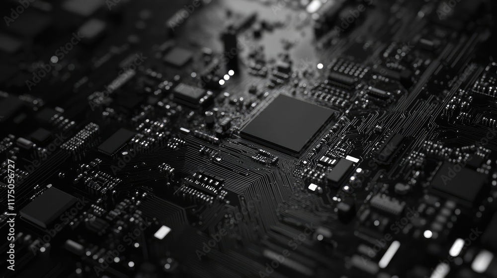Dark Abstract Circuit Board Close-up Electronics Technology Background Design Dark Abstract Circuit Board Close-up Electronics Technology Background Design