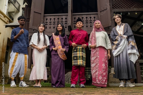 Group of Malaysian student wearing traditional cloth