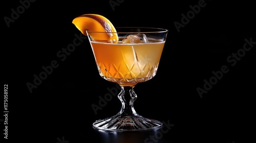 Artisanal cocktail presentation featuring traditional drinks in elegant glassware garnished with fresh fruit on a black background photo