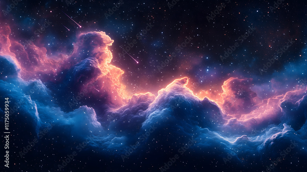 Stunning Cosmic Clouds with Vibrant Nebula and Starry Background Stunning Cosmic Clouds with Vibrant Nebula and Starry Background
