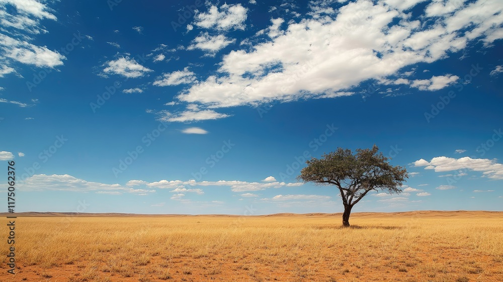 majestic desert landscape with solitary tree under a vibrant blue sky and fluffy clouds highlighting the vastness of nature majestic desert landscape with solitary tree under a vibrant blue sky and fluffy clouds highlighting the vastness of nature
