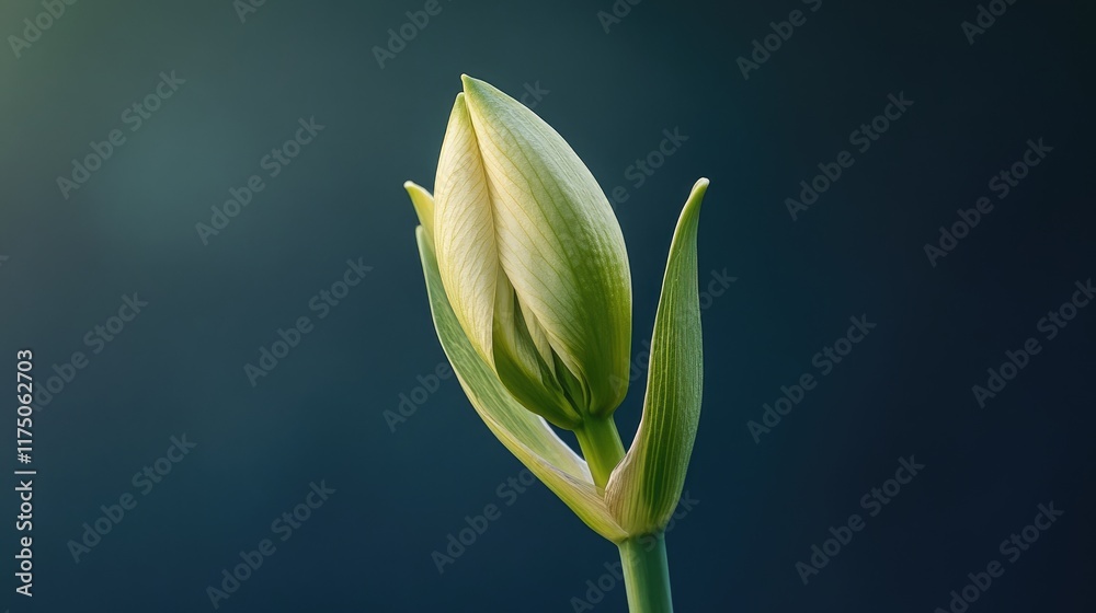 Obraz premium Amaryllis Bud in Soft Focus on Dark Background Highlighting Natural Beauty and Grace of Floral Nature