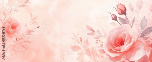 Beautiful pastel pink rose banner, close-up of rose flowers on a soft background with copy space for text. Valentine's Day card design. Soft focus. Trendy for website header in an e-commerce store.