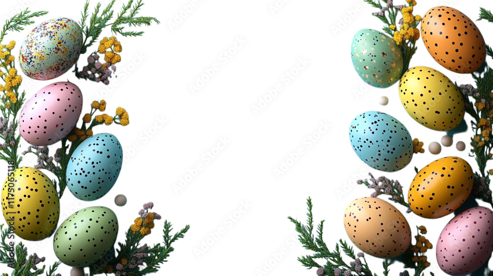 Obraz premium Painted Easter Eggs with Flowers on a Transparent Background