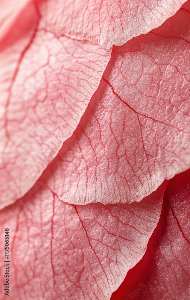 Fototapeta premium Beautiful pink camellia petal macro photography, with detailed texture and soft lighting, focusing on the intricate details of the petals and using depth of field to create an artistic background