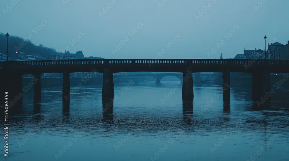 Bridge Spanning River at Dusk Cityscape Bridge Spanning River at Dusk Cityscape