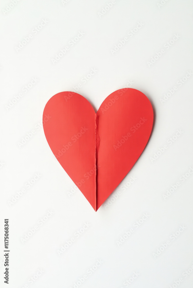 A Minimalist Red Heart with a Subtle Crease Down the Center Resembling a Folded Piece of Paper A Minimalist Red Heart with a Subtle Crease Down the Center Resembling a Folded Piece of Paper