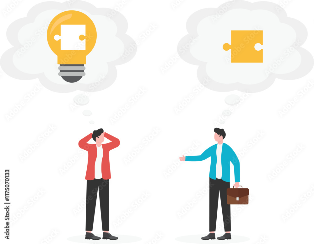 Obraz premium Businessman found last piece of jigsaw puzzle, 