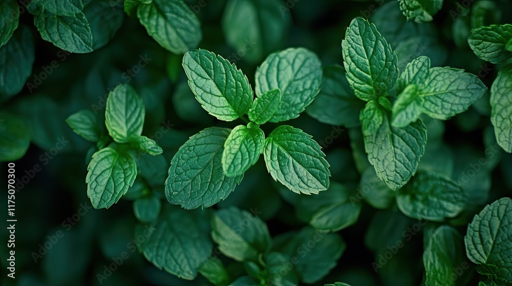 Lush green mint leaves, close-up view, natural background, perfect for food, beverage, or health product packaging. Lush green mint leaves, close-up view, natural background, perfect for food, beverage, or health product packaging.