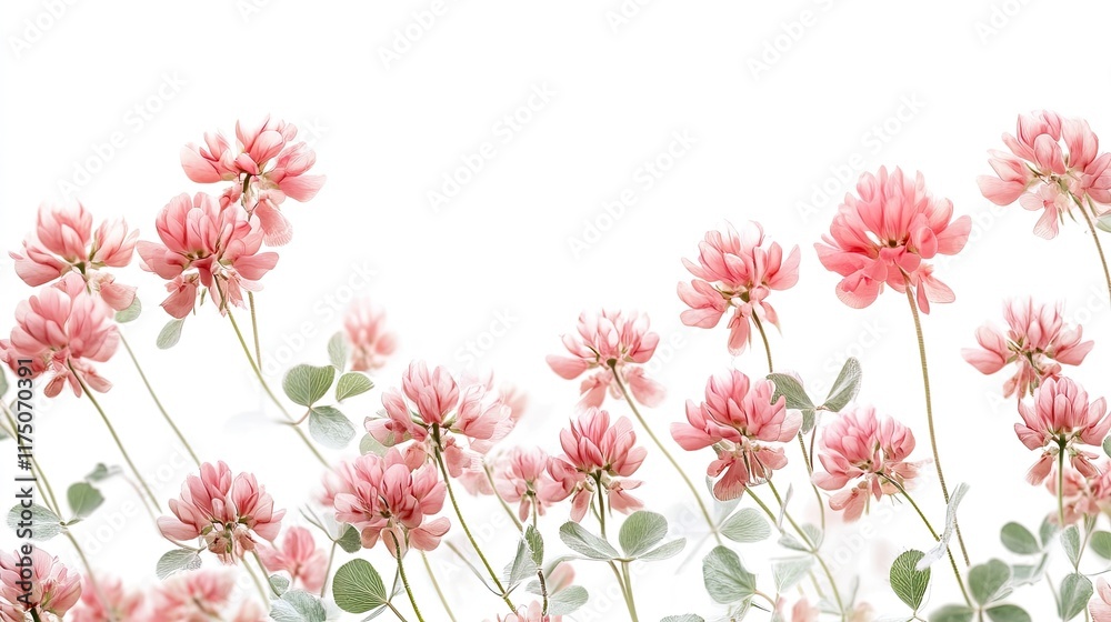 Obraz premium Pink flowers, isolated, white background, floral design, website banner.