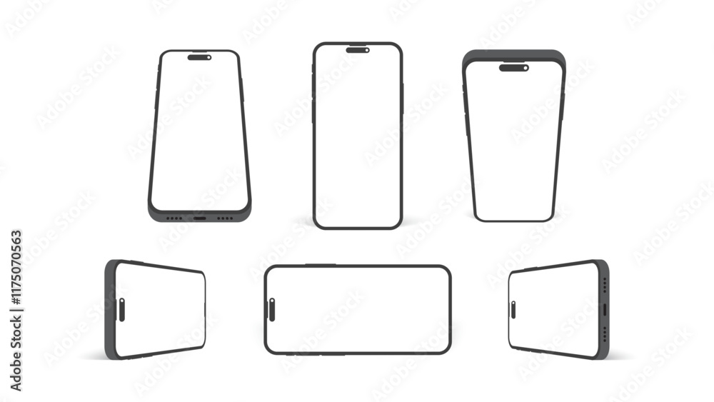 3D Smartphone Mockup: Black Mobile Phone with White Screen on Isolated White Background - Vector Illustration 3D Smartphone Mockup: Black Mobile Phone with White Screen on Isolated White Background - Vector Illustration