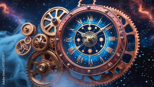 Fototapeta Naklejka Na Ścianę i Meble -  A steampunk-inspired floating city showcasing intricate gears, airships, and Victorian architecture in a futuristic world