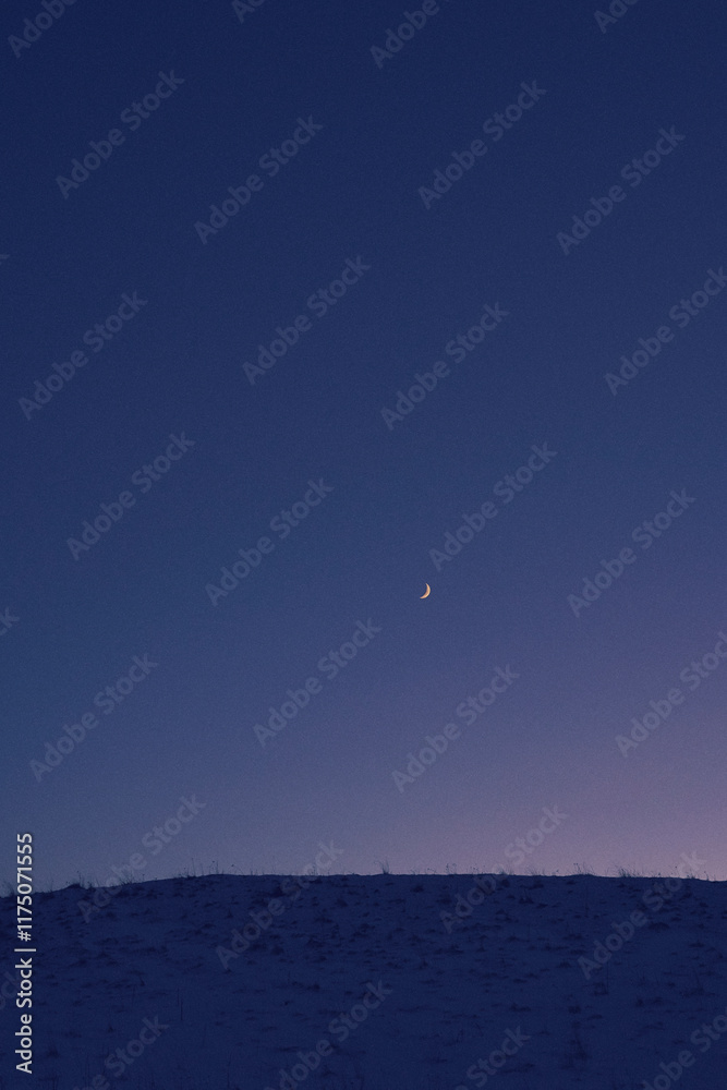 The crescent moon above the cultural landscape of rural Toten, Norway, in January 2025. The crescent moon above the cultural landscape of rural Toten, Norway, in January 2025.