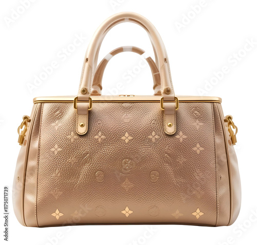 High-gloss, rose gold-colored handbag