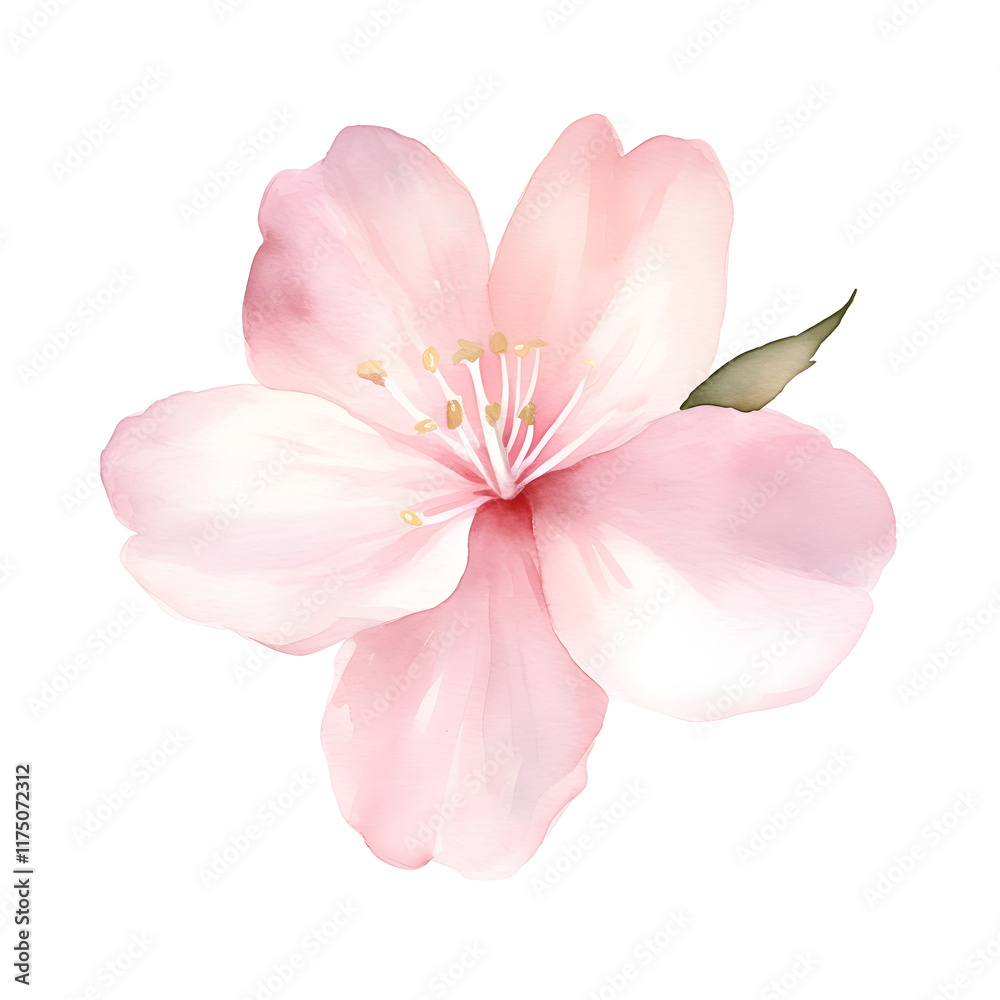A single delicate sakura petal in soft pink watercolor on a minimalist white background A single delicate sakura petal in soft pink watercolor on a minimalist white background